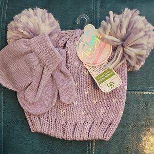 Toby Kids Purple Knit Hat and Mittens Set